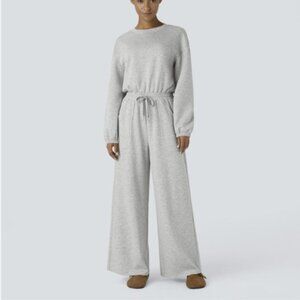 Halara Round Neck Long Sleeve Draw String G Hook Gray Jumpsuit Size Large